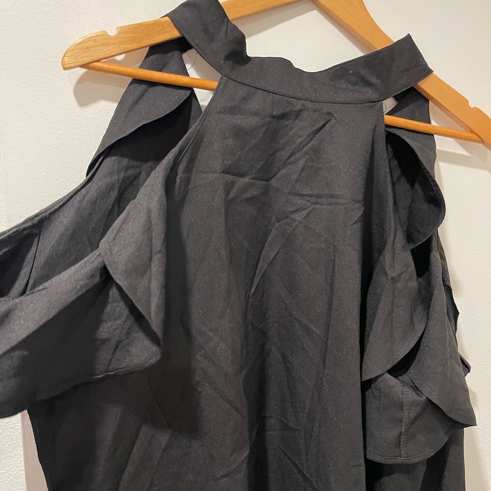 Black Ruffle Cold Shoulder Top - Picture 3 of 5